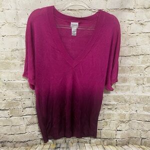 Chicos Pink Purple Rayon Ombre V Neck Dolman Sleeve Top